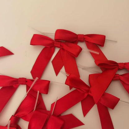 50pcs 2-1/2" Red Satin Ribbon Bows with Twist Ties for Gift Wrapping Packing Christmas Decoration (Red)