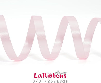 LaRibbons Light Pink Satin Ribbon 3/8 Inch 25 Yards Luxury Double Faced Pink Silk Ribbon for Gift Wrapping Flower Bouquet Crafts Wedding Party Babyshower Decoration