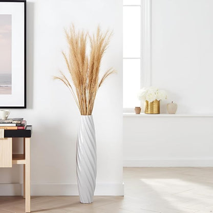 Tall Floor Vase, 23.6 inches Tall Vases Sturdy, Luxury, Textured for Decorative Branches Dried Flowers, Floor Vase for Rustic, Living Room, Shelf Decor (White)