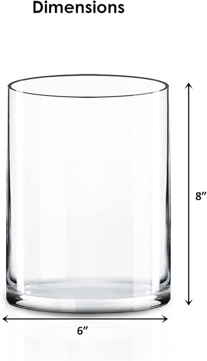 CYS EXCEL Cylinder Clear Glass Vase (H:8" D:6") | Multiple Size Choices Glass Flower Vase Centerpieces | Hurricane Floating Candle Holder Vase