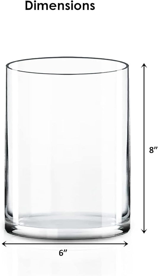 CYS EXCEL Cylinder Clear Glass Vase (H:8" D:6") | Multiple Size Choices Glass Flower Vase Centerpieces | Hurricane Floating Candle Holder Vase