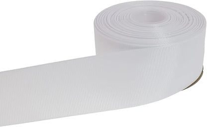 Solid Grosgrain Ribbon 25 Yard Each Roll 100% Polyester Woven Edge (1/1-2", White)