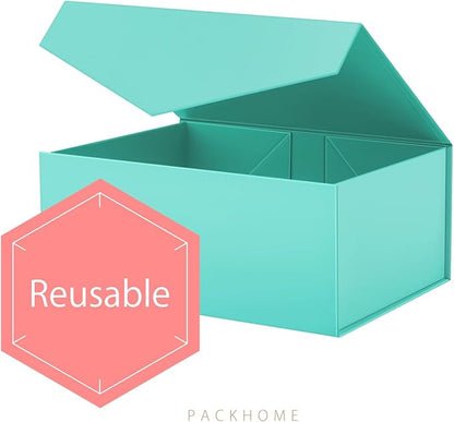 PACKHOME 6 Gift Boxes 9x6.5x3.8 Inches, Rectangle Collapsible Boxes with Magnetic Lids for Gift Packaging (Matte Turquoise, Grain Texture)