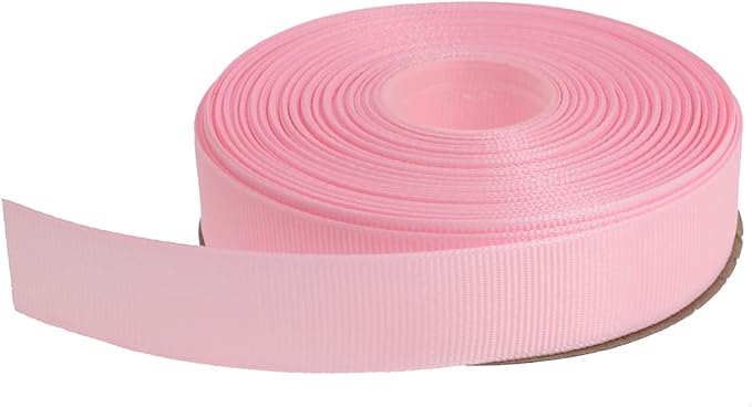Solid Grosgrain Ribbon 25 Yard Each Roll 100% Polyester Woven Edge (1", Pink)