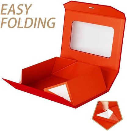 5 Pcs Red Gift Box for Presents with Ribbon 13.2x11x5.3 Inches Clear Gift Box with Window Magnetic Closure Gift Boxes with Lids
