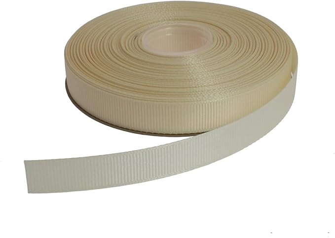 Solid Grosgrain Ribbon 25 Yard Each Roll 100% Polyester Woven Edge (3/8", Beige)