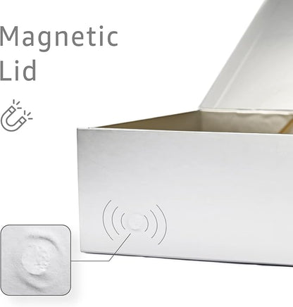 LIFELUM Large Gift Boxes with Lids, 2 Pack 13.8 x 8.3 x 4.4 inch Silver Gift Boxes with Ribbon, Card, Shredded Paper Filler for Presents, Graduation, Christmas, Birthdays