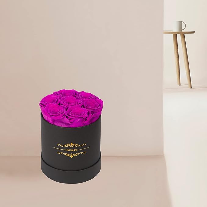 NATROSES 7 Piece Preserved Roses in a Box, Preserved Flowers for Birthday, Flower Gifts for Mothers Day (Purple)