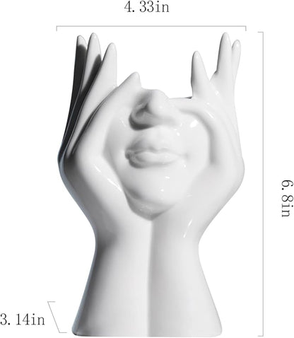 BrownLove Ceramic Face Vase White Flower Vase for Decor Female Form Face Vase Art Vase Modern Decorative Vase Centerpiece for Table Shelf Living Room Office Bedroom