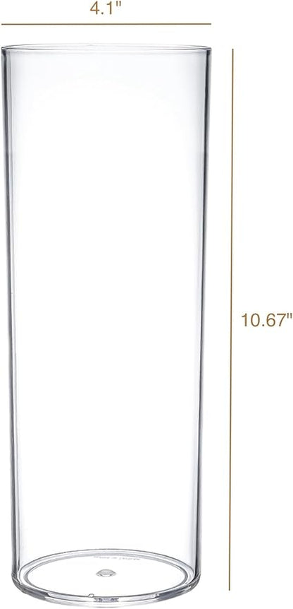 KLIFA- Carlsbad- Set of 1 Piece, 10 Inch Tall, Plastic Cylinder Vases for Centerpieces, Acrylic Flower Vase for Wedding Centerpieces, Home Decorations, Clear
