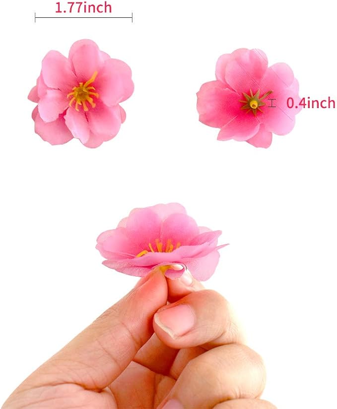 Artificial Silk Cherry Blossom Flower Heads, Fake Fabric Sakura Floral Head Decor for Bridal Hair Clips Headbands Dress DIY Accessories Wedding Party Supply Table Decorative (100pcs Pink)
