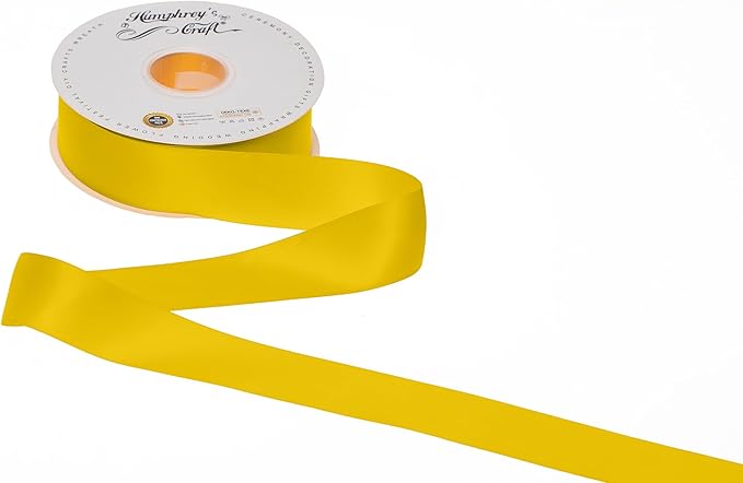 Humphrey's Craft 1-1/2 Inch Double Faced Satin Ribbon - Continuous 50 Yards Daffodil Yellow Thick Satin Ribbon for Crafts, Gift Wrapping, Decoration Christmas Tree, Bouquet, Wedding, DIY Bows, Sewing.