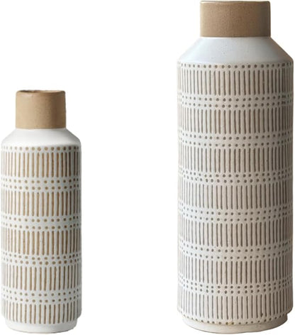 Rustic Ceramic Vase Set of 2 for Living Room Bedroom 15.75'' and 11.02'' Farmhouse Flower Bouquet Vases for Fake Plant Home Decor Office Fireplace Centerpieces Retro Vintage Modern Gift