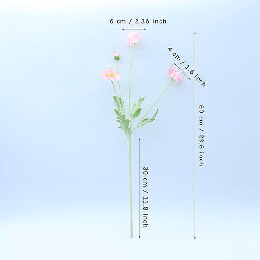 2 Pcs Artificial Fake Flowers Plants Poppies Silk Flower Arrangements Wedding Bouquets Decorations Plastic Floral Table Centerpieces for Home Kitchen Garden Party Decor Approx 23.6" High - Light Pink