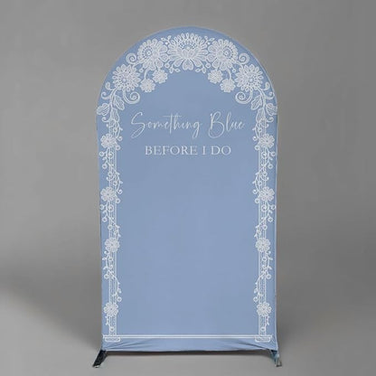 Something Blue Before I Do Arch Backdrop Cover Wedding Bridal Shower Bride to be Toile Party Arch Fabric Cover Blue Bloom Floral Baby Shower Decors (2.6X6ft,4287)