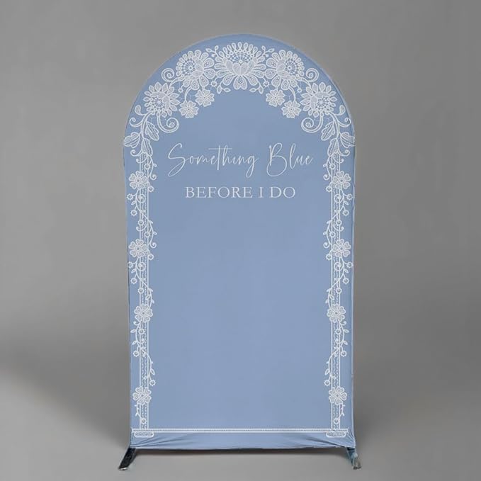 Something Blue Before I Do Arch Backdrop Cover Wedding Bridal Shower Bride to be Toile Party Arch Fabric Cover Blue Bloom Floral Baby Shower Decors (4X7.2ft,4287)