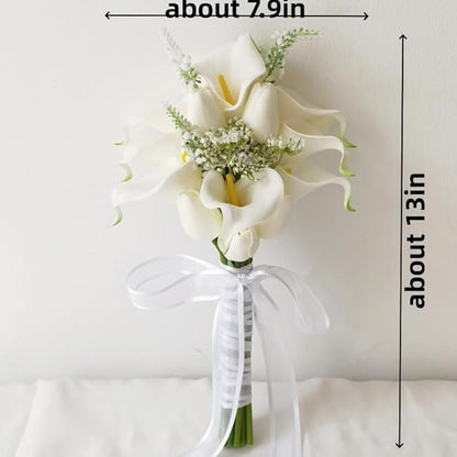 Tulips Calla Lily Artificial Flowers | Real Touch |Bridal Bouquet | Wedding Bouquet Home Décor Party (White) (White 1 Bouquet)