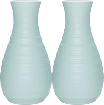 2 Pack Composite Plastics Flower Vase, Unbreakable Ceramic Look Vase for Home Decor Centerpieces, Arranging Bouquets (Green)