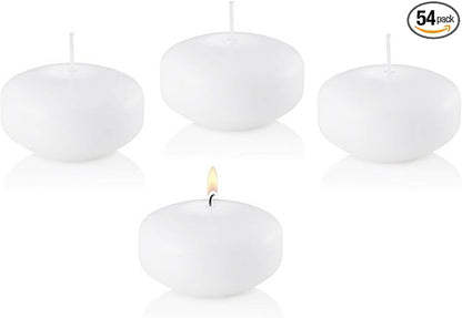 D'light Online 3 Inch Extra Large Floating Candles, 13 Hours Extended Burn Time Bulk Pack for Events for Weddings, Spa, Home Decor, Special Occasions and Holiday Decorations (Set of 54, White)