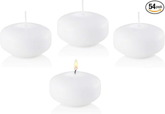 D'light Online 3 Inch Extra Large Floating Candles, 13 Hours Extended Burn Time Bulk Pack for Events for Weddings, Spa, Home Decor, Special Occasions and Holiday Decorations (Set of 54, White)