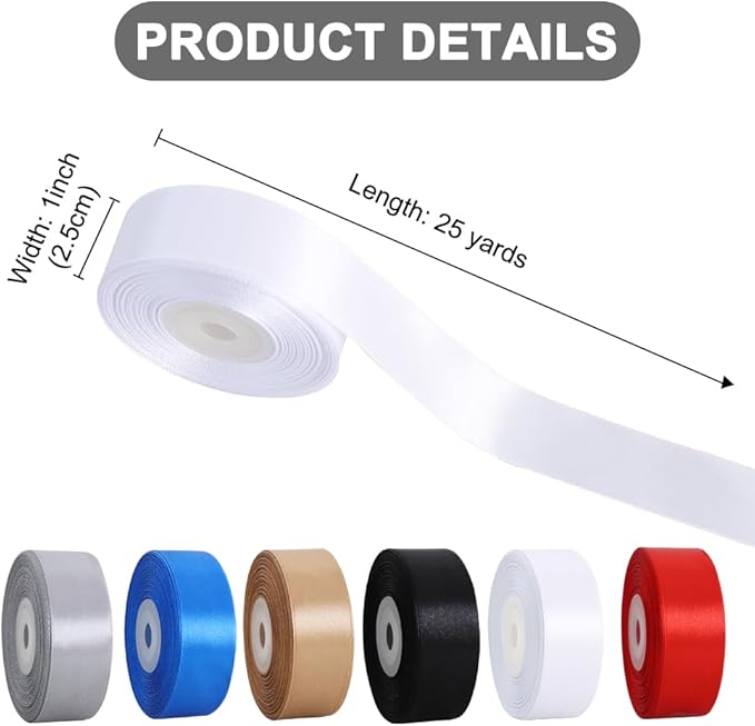 TONIFUL White Satin Ribbon 1 Inch X 25yds Solid Silk Ribbons for Gift Wrapping, Craft, Floral Bouquets, Valentine's Day Christmas Gift Wrapping, Party Wedding Decoration