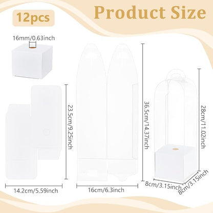 BENECREAT 12Pcs Single Rose Flower Box Empty Bag, Clear Flower Packing Boxes Flower Gift Boxes for Graduation Wedding Birthday Floral Gift Floral Arrangement Supply, White