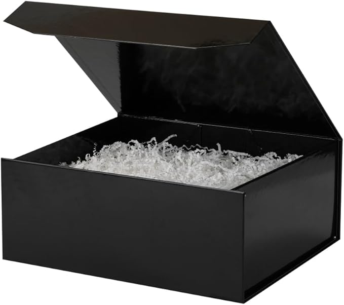 6 Pcs Black Gift Box Large 13x11x5.3 Inch Black Large Gift Box with Crinkle Paper Magnetic Box with Shredded Paper Luxury Gift Boxes with Lids for Presents
