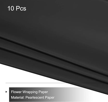 MECCANIXITY 10 Pcs Flower Wrapping Paper 22.8x22.8 Inch Waterproof Florists Wrapping Paper for Florist Bouquet Supplies, DIY Crafts, Gift/Gift Box Packaging Black