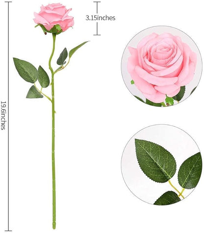 Kisflower 12 Pcs Pink Roses Artificial Flowers with Stems Silk Roses Fake Rose Realistic Flower Bouquet for Wedding Party Office Home Decor (Pink)