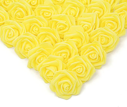 IPOPU 100 Pcs Artificial Rose Flower Heads Real Looking Yellow Foam Fake Roses for DIY Wedding Baby Shower Centerpieces Arrangements Party Tables Home Decorations (Yellow 1, Stemless)