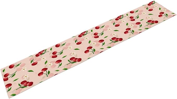 Cherry Table Runner,Spring Summer Fruit Tropical Birthday Party Decorations Dining Room Home Kitchen Table Decor 13 x 36In