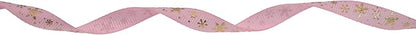 Gold Printing Snowflake Grosgrain Ribbon 25 Yard Each Roll 100% Polyester Woven Edge (3/8", Pink)