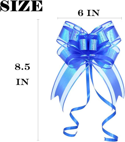10PCS Iridescent Blue Gift Bow - Perfect Large Pull Bows for Gifts Wrapping, Man Present Decoration Birthdays Holiday and More(6 inches)