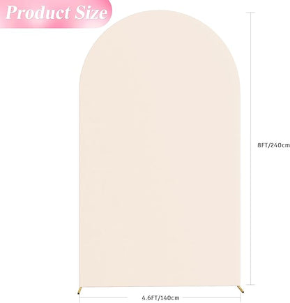 Wokceer Wedding Arch Cover 8FT Spandex Fitted Wedding Arch Stand Covers Round Top Chiara Arch Backdrop Cover for Birthday Party Ceremony Banquet Decoration Beige