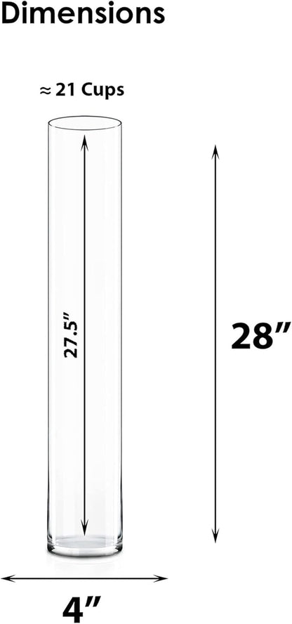 CYS Excel Clear Glass Cylinder Vase (H:28" D:4") | Multiple Size Choices Glass Flower Vase Centerpieces | Hurricane Floating Candle Holder Vase