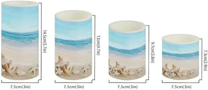 Flickering Flameless LED Pillar Candles with 18-Key Remote Battery Operated Color Changing Tea Lights Fake Candles, Set of 4, Beach Starfish Blue