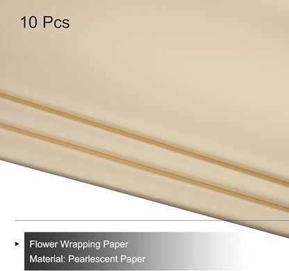 MECCANIXITY 10 Pcs Flower Wrapping Paper 22.8x22.8 Inch Waterproof Florists Wrapping Paper for Florist Bouquet Supplies, DIY Crafts, Gift/Gift Box Packaging Khaki
