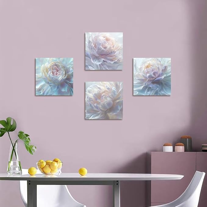 White Flower Canvas Wall Art Floral Pictures Prints Abstract Flower Wall Decor for Living Room Bedroom Bathroom Office Home Decorations Framed Artwork Ready to Hang (20''W x 20''H x 4)