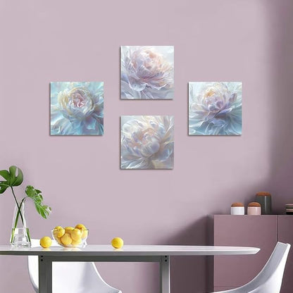 White Flower Canvas Wall Art Floral Pictures Prints Abstract Flower Wall Decor for Living Room Bedroom Bathroom Office Home Decorations Framed Artwork Ready to Hang (20''W x 20''H x 4)