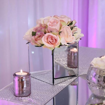 Set of 6 Mirrored Square Glass Vases 4" x4" x4", Silver Flower Vases for Centerpieces, Square Glass Cube Vase Candle Holder for Wedding, Party, Home Office Decoration