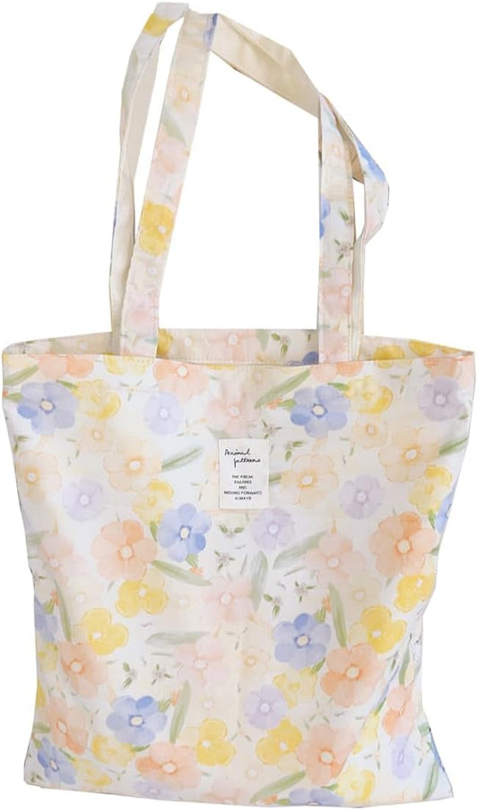 Cotton Canvas Tote Bag Reusable Soft Grocery Cloth Bag Floral Shoulder Bag for Beach Travel Shopping