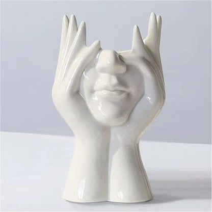 Face Vase Unique Ceramic Vase for Room,Office,Home Decor,White,C
