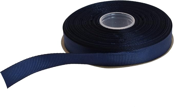 Solid Grosgrain Ribbon 25 Yard Each Roll 100% Polyester Woven Edge (1/2", Dark Blue)