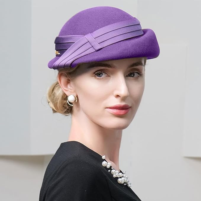 Women Wool Felt Ribbon French Fashion Vintage Millinery Beret Hats Top Cap Ladies Party Wedding Fedoras Chapeau