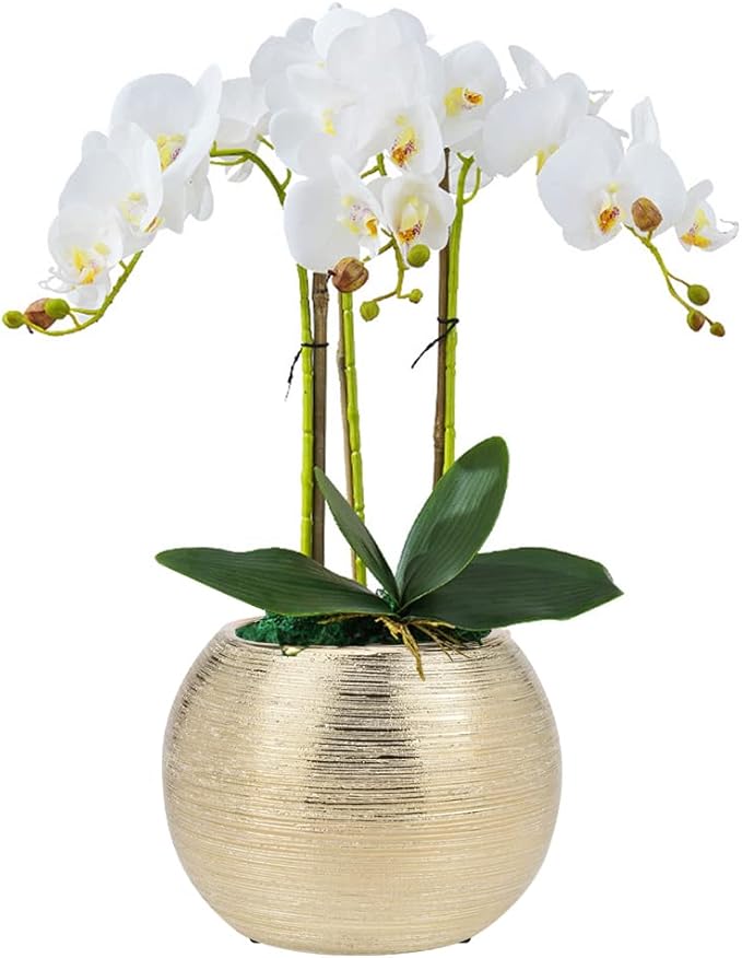 Gold Ceramic Flower Vase Home Decor Vase Centerpieces Vases Metallic Round Bowl Vases for Living Room,Bedroom,Kitchen,Countertop (Gold), Dia 7'' (21005-GD)
