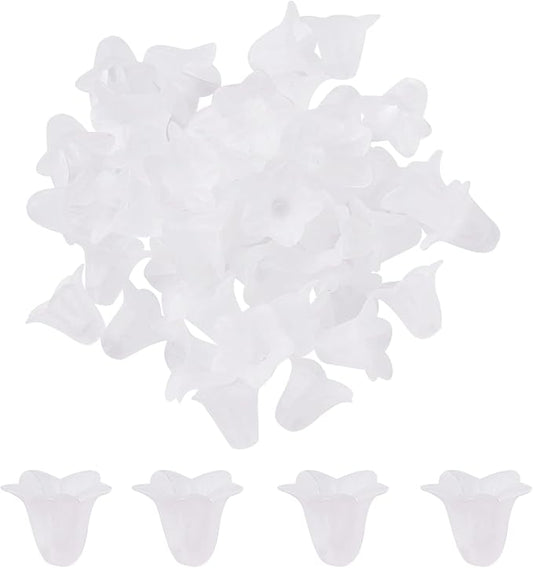 Crafans 50Pcs Acrylic Trumpet Flower Beads Caps Frosted White Flower Charms Bell Floral Pendants Floral Spacer Beads End Caps for Angel Wing Charms Jewelry Making Supplies
