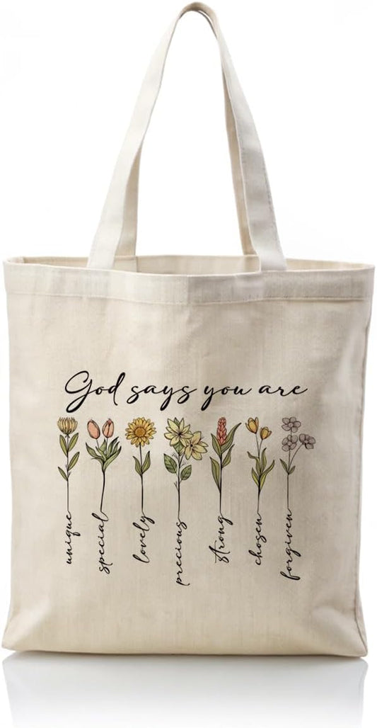 Aesthetic Canvas Tote Bag, Floral Pattern, Medium Size, Female, Eco-friendly, Double-sided Design