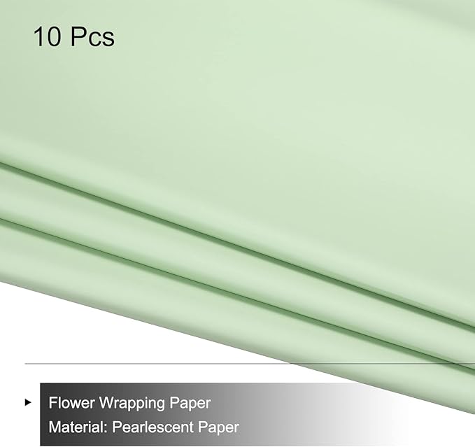 MECCANIXITY 10 Pcs Flower Wrapping Paper 22.8x22.8 Inch Waterproof Florists Wrapping Paper for Florist Bouquet Supplies, DIY Crafts, Gift/Gift Box Packaging Light Green