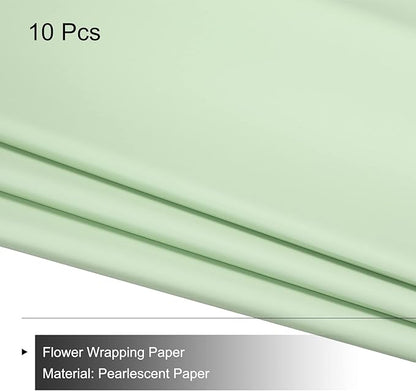 MECCANIXITY 10 Pcs Flower Wrapping Paper 22.8x22.8 Inch Waterproof Florists Wrapping Paper for Florist Bouquet Supplies, DIY Crafts, Gift/Gift Box Packaging Light Green