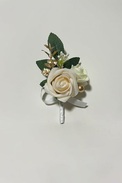 6PCS White Boutonniere for Men, Ivory Boutonniere Pins for Men Groomsmen Guest Boutonniere, Artificial Flowers for Wedding Decor Prom Homecoming